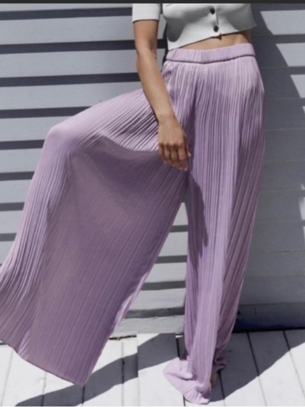 Zara Wide Leg Palazzo Pant Accordian Pleat Coastal Quiet Luxury Beach Balletcore